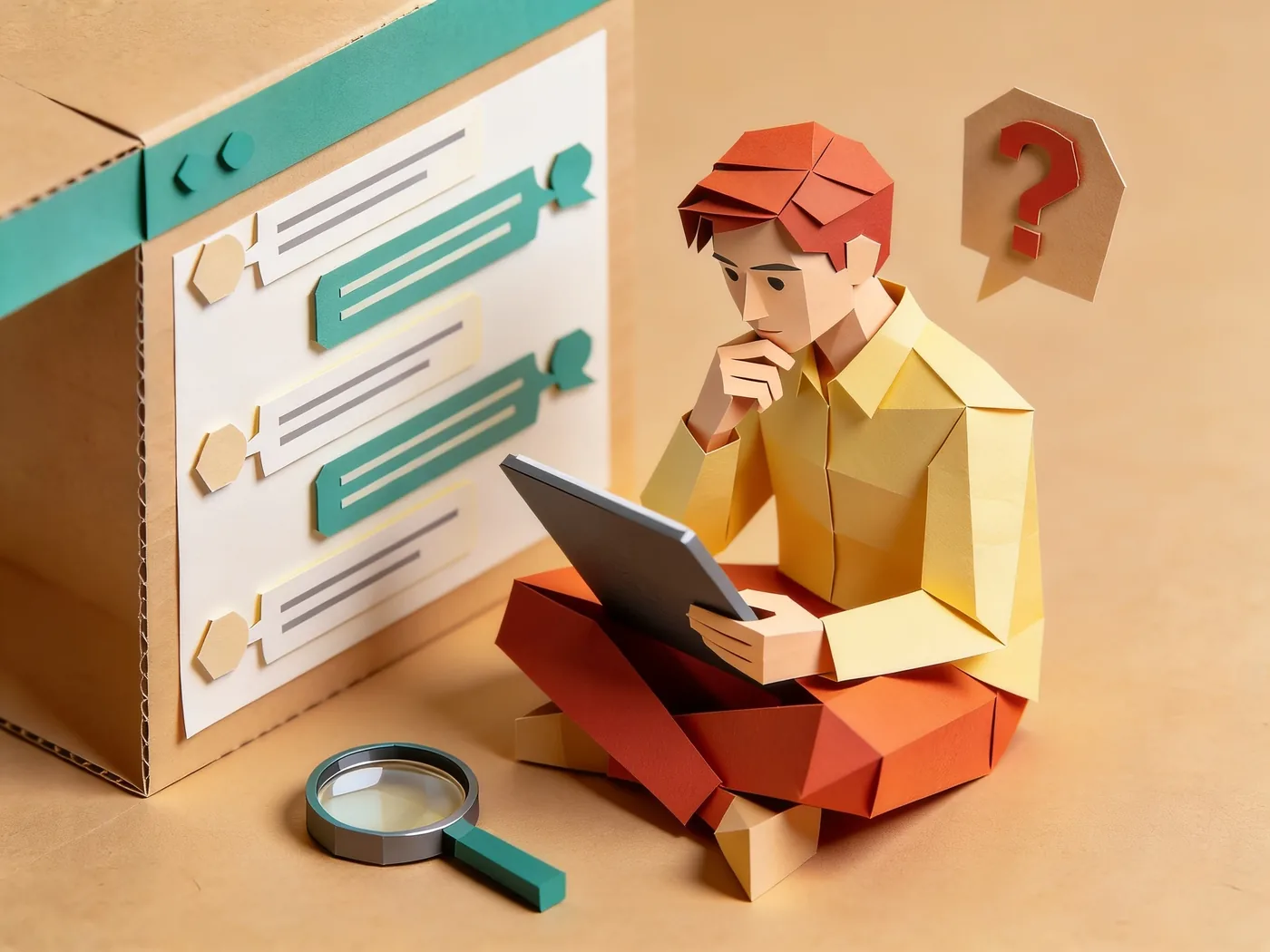 Person sitting cross-legged reading a forum thread closely on a tablet