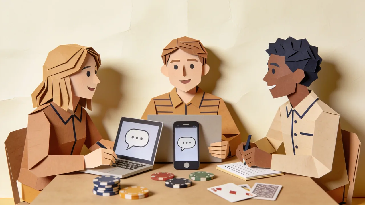 Three people comparing notes together on laptops and a phone